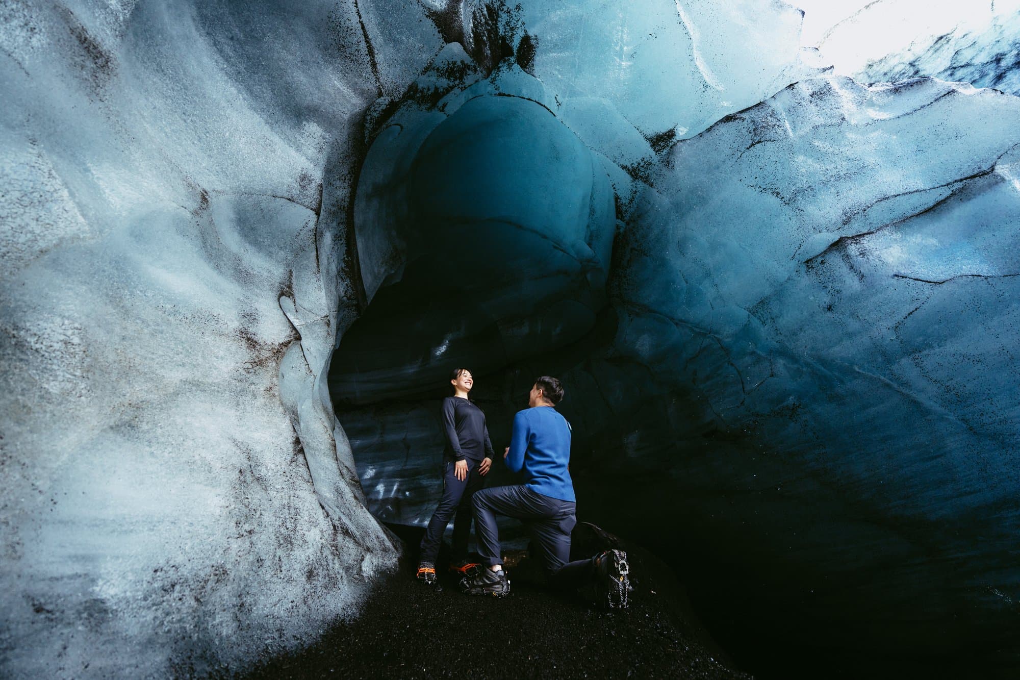 Newly engaged couple in the Icelandic landscape