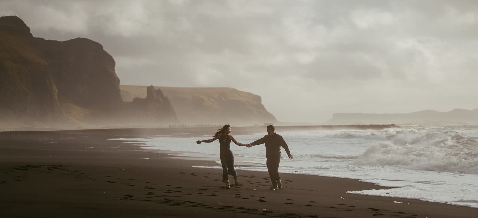 Iceland Engagement Session | Felicia &amp; Deno at Víkurfjara Beach