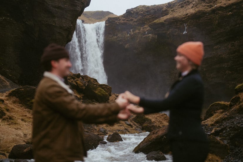 Ian & Maggie’s Surprise Winter Proposal at Kvernufoss – An Unforgettable Iceland Moment