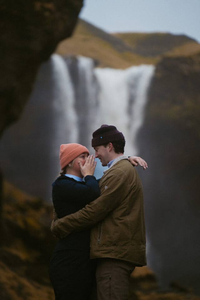 Ian & Maggie’s Surprise Winter Proposal at Kvernufoss – An Unforgettable Iceland Moment
