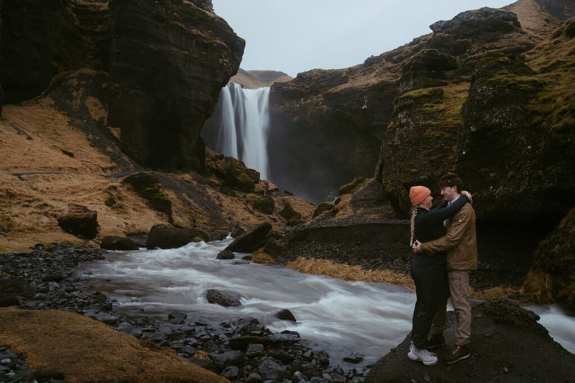 Ian & Maggie’s Surprise Winter Proposal at Kvernufoss – An Unforgettable Iceland Moment