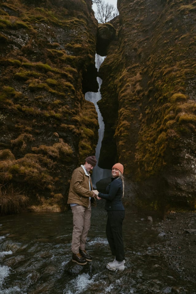 Ian & Maggie’s Surprise Winter Proposal at Kvernufoss – An Unforgettable Iceland Moment