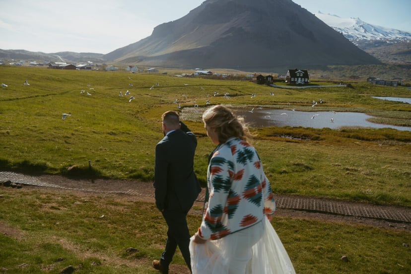Arnarstapi cliffs couple photo during adventure wedding in Iceland
