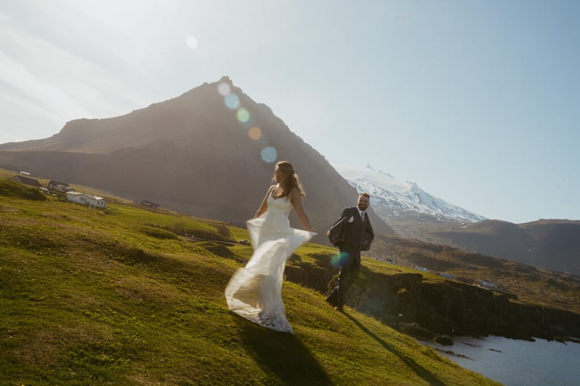 Iceland Wedding Photos on Snæfellsnes – Waterfalls, Lava Fields & Fog