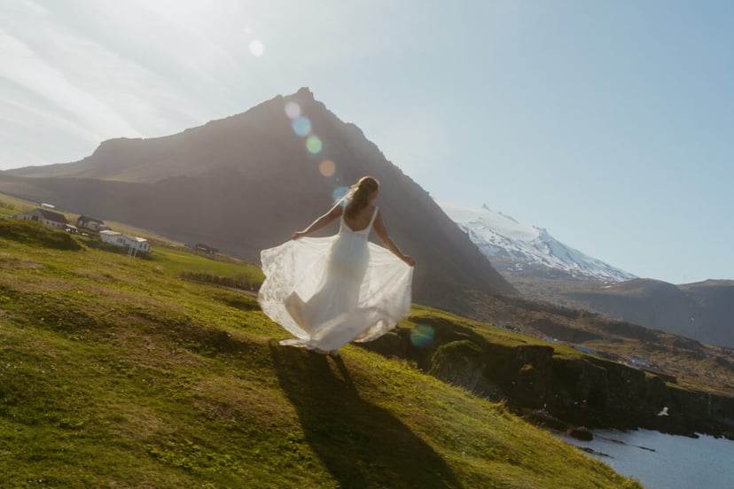 Iceland Wedding Photos on Snæfellsnes – Waterfalls, Lava Fields & Fog