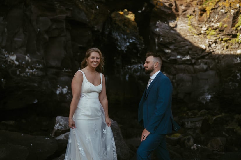 Iceland Wedding Photos on Snæfellsnes – Waterfalls, Lava Fields & Fog