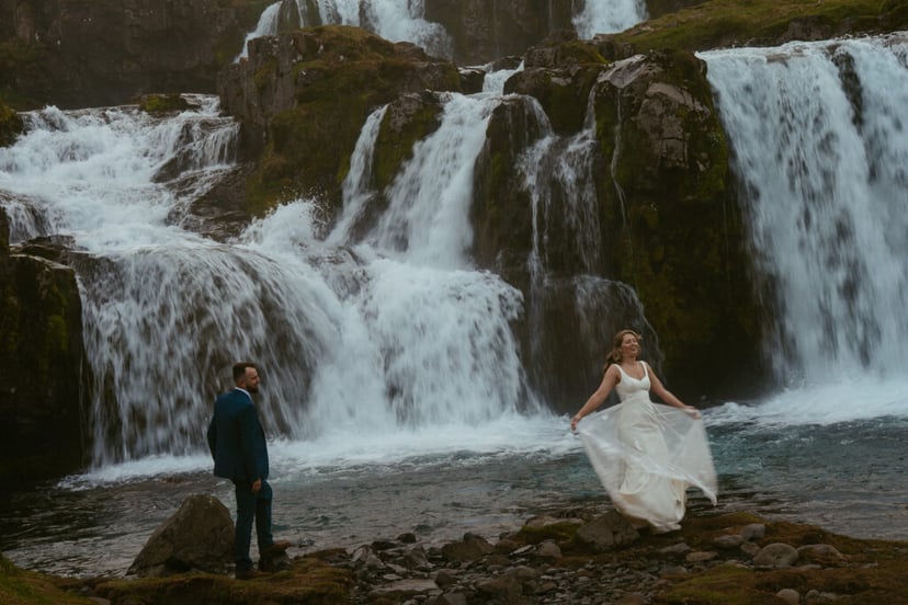 Iceland Wedding Photos on Snæfellsnes – Waterfalls, Lava Fields & Fog