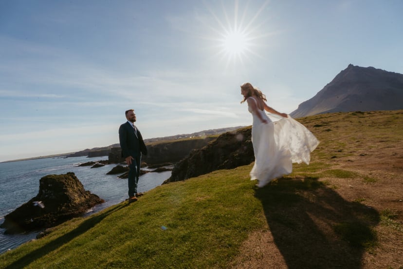 Iceland Wedding Photos on Snæfellsnes – Waterfalls, Lava Fields & Fog