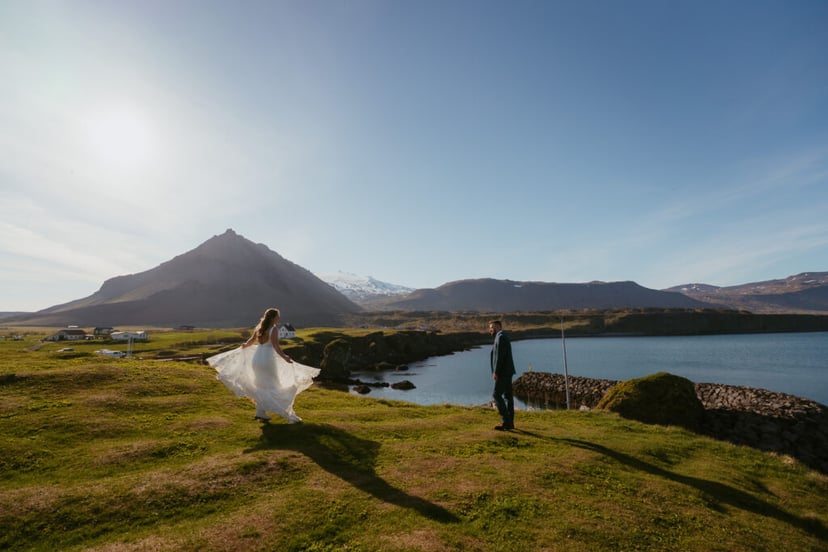 Iceland Wedding Photos on Snæfellsnes – Waterfalls, Lava Fields & Fog