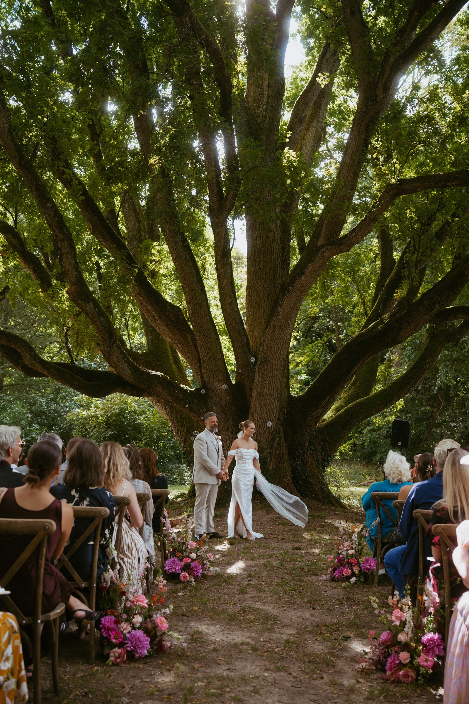 Wedding ceremony beneath an ancient tree in France