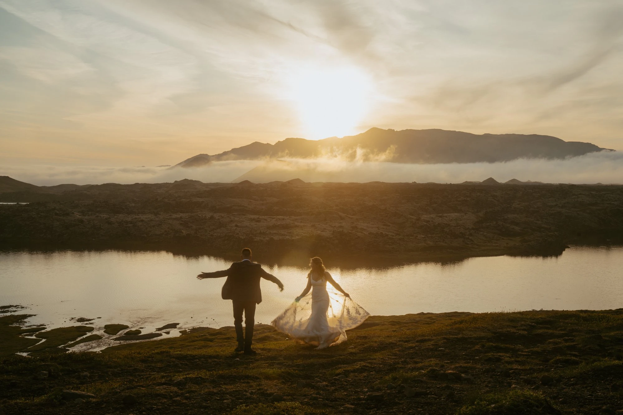 Couple alone in a vast Icelandic landscape