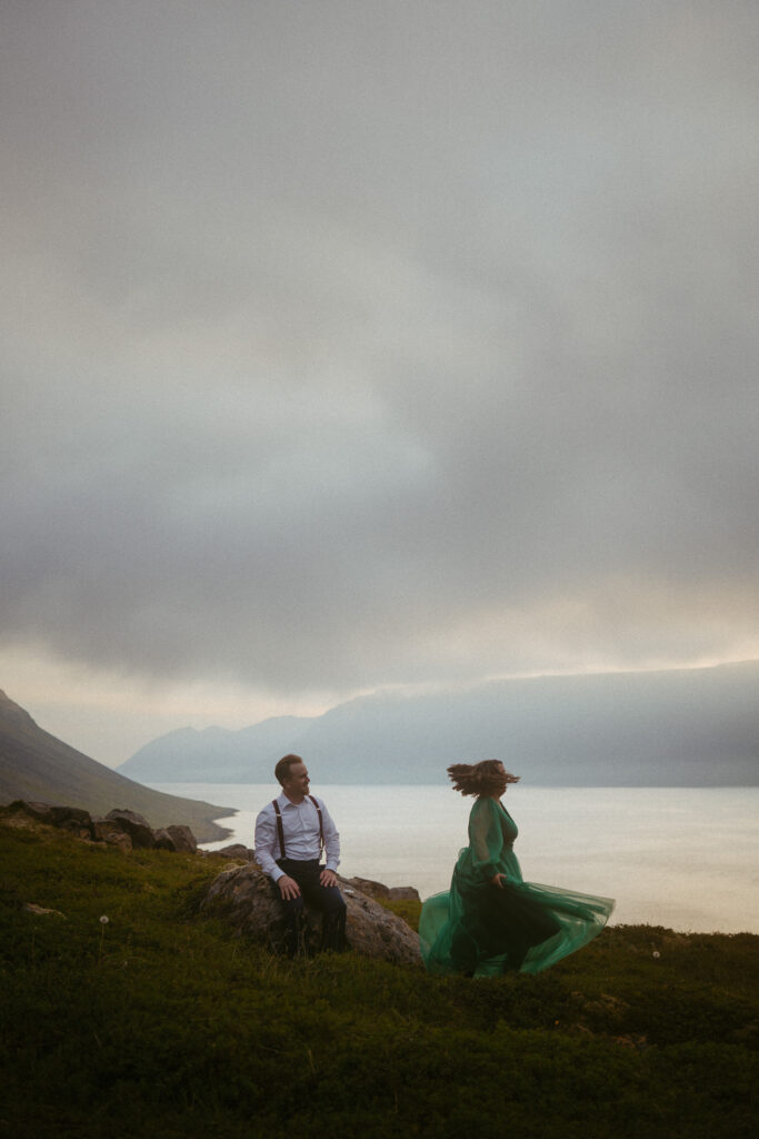 Couple in westfjords, iceland, dancing