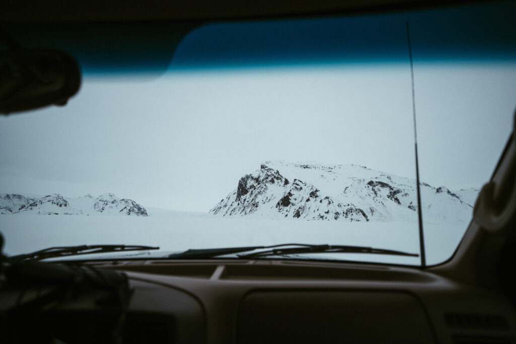 Ice cave tour by katlatrack in iceland to katla ice cave view from the truck