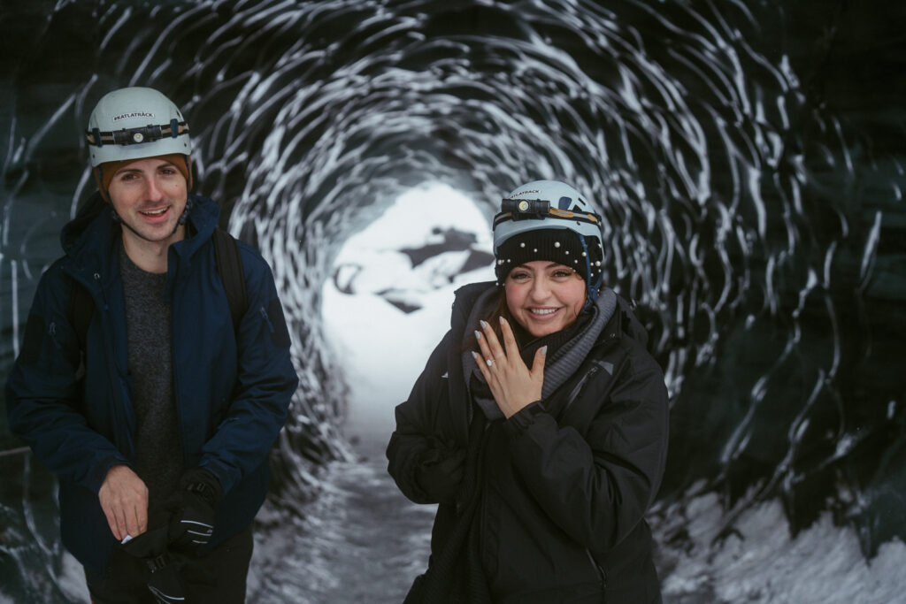Winter couple photos inside a glacier cave in Iceland