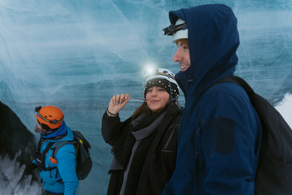 couple after engagement in katla ice cave private tour