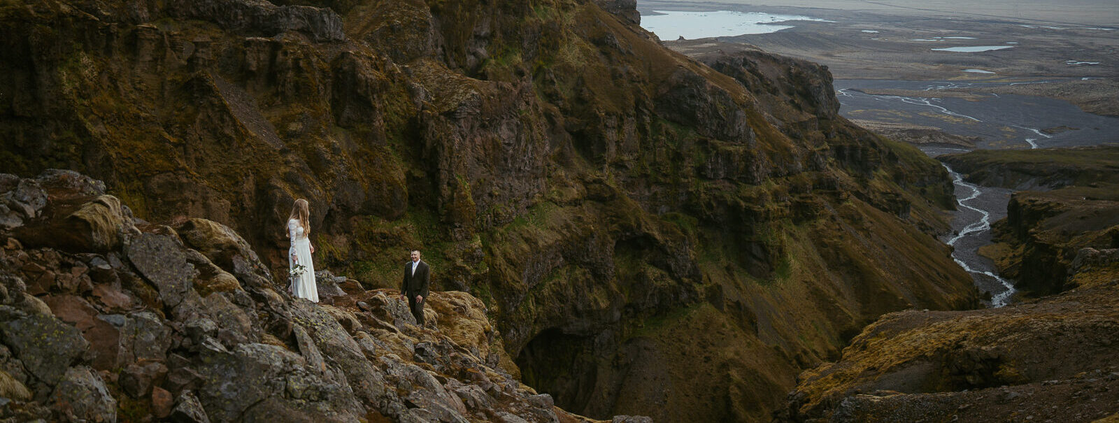 Couple during vow renewal hike at Múlagljúfur Canyon in Iceland