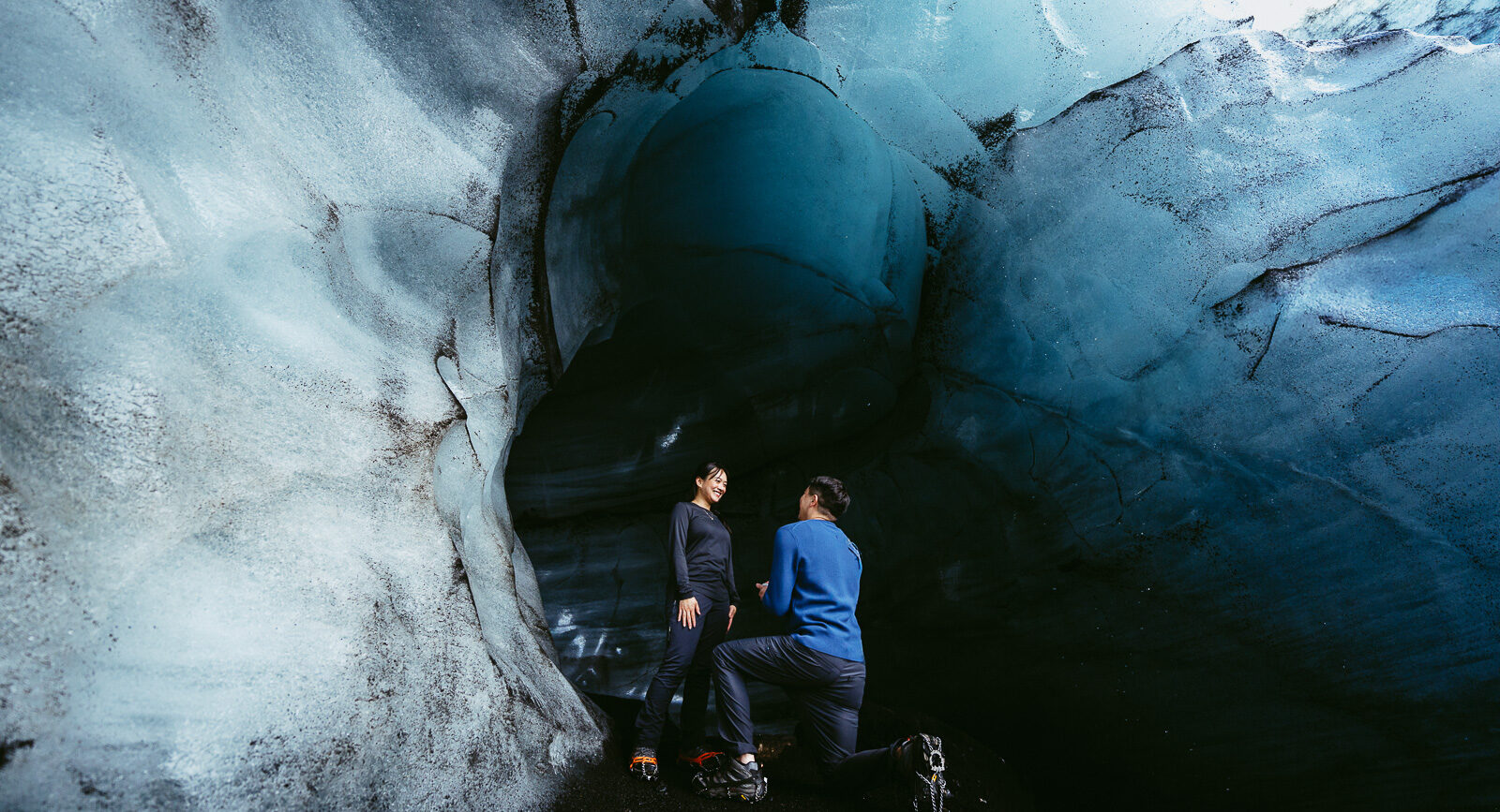 Iceland Surprise proposal in an ice cave